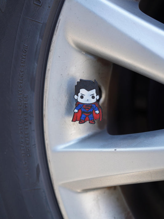 Super Man of Steel Tire Valve Caps - 3D Printed, Set of 4