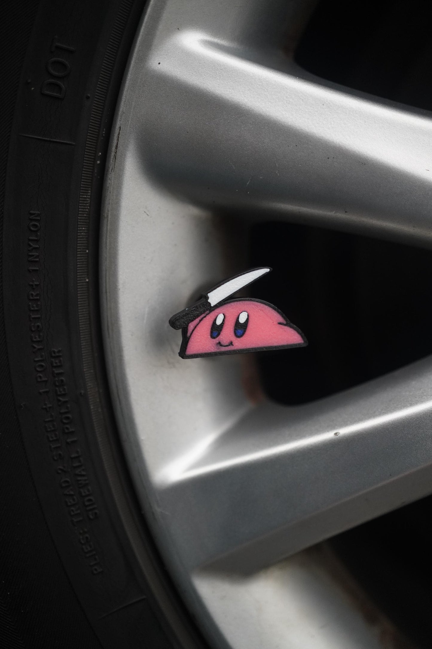 Kirby with Knife Tire Valve Caps - Cartoon Car Accessory (Set of 4)